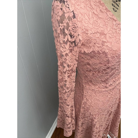 Ambiance Women's Size Medium Mauve Lace Long Sleeve Short Fit And Flare Dress - Picture 4 of 6